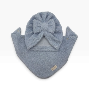 Błękitny zestaw turban kokarda i chusta owieczka zima