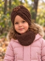 Czekoladowy turban/czapka dla dziewczynki handmade z chustą