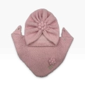 Zimowy zestaw turban z chustą owieczka jasny róż
