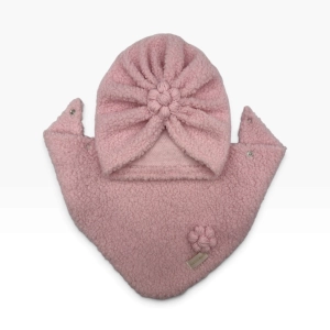 Zimowy zestaw turban z chustą owieczka jasny róż 