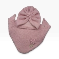 Zimowy zestaw turban z chustą owieczka jasny róż