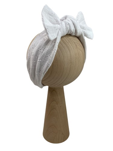 Opaska muślin haftowany big bow biała