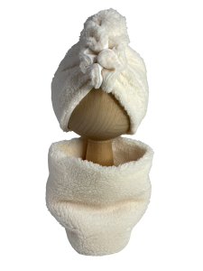 Zestaw zimowy baranek turban + komin ecru