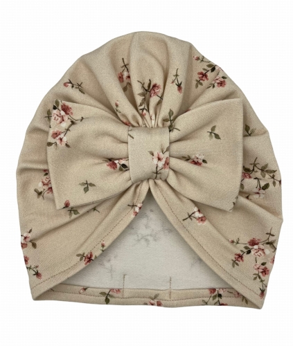 Turban kokarda drobne róże na beżu