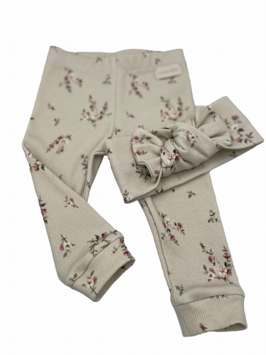 Legginsy dla dziewczynki drobne róże beż prązek