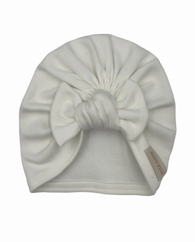 Jesienny turban supełek prążek ecru