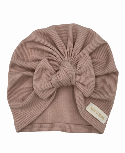 Jesienny turban supełek prążek pastelowy róż