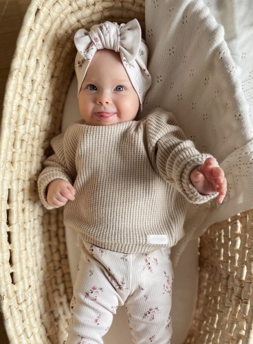 Jesienny turban supełek prążek rose beż