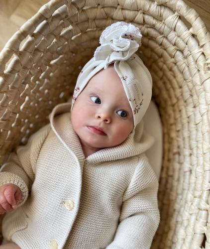 Wyjątkowy turban falbanka rose ecru for baby
