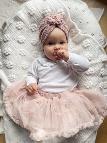 Turban kwiat handmade owieczka brudny róż