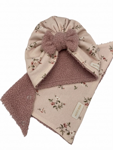 Zestaw turban supeł + chusta rose brudny róż