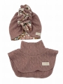 Zestaw zimowy turban falbanka + golf brudny róż/retro