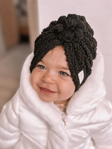 Turban kwiat handmade owieczka czarny