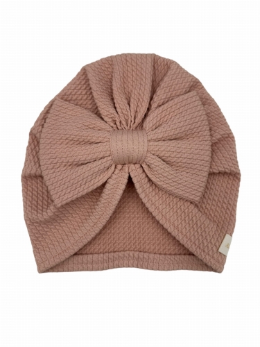 Wiosenny turban big bow babygirl pastelowy róż