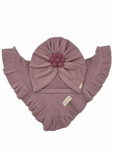 Zestaw turban kwiat handmade + chusta brudny róż