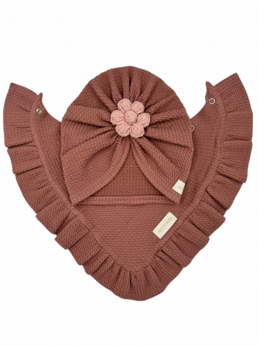 Zestaw turban kwiat handmade + chusta old rose