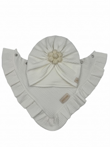 Zestaw turban kwiat handmade + chusta ecru