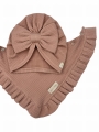 Zestaw turban kokarda + chusta pastelowy róż