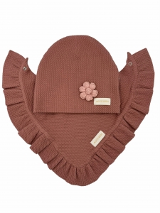 Zestaw dla dziewczynki czapka+ chusta old rose