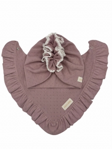 Zestaw turban falbanka+chusta haft brudny róż 