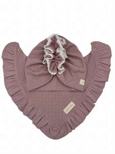 Wiosenny ażurkowy komplet czapka + chusta ecru