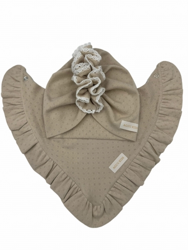 Zestaw turban falbanka+chusta haft beż