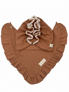 Zestaw turban falbanka+chusta haft peach