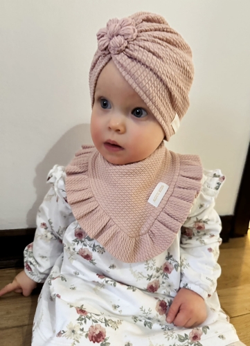 Zestaw turban kwiat handmade + chusta pastel róż