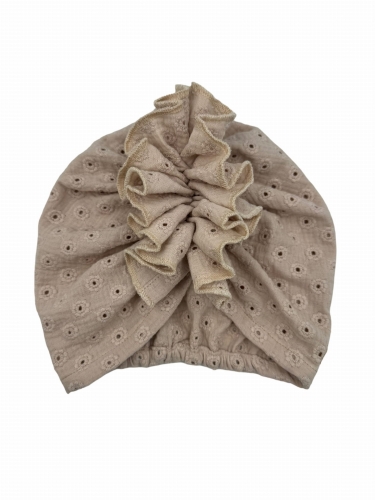 Turban falbanka muślin haftowany beżowy na lato