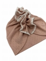 Wyjątkowy turban falbanka pastel róż +haft