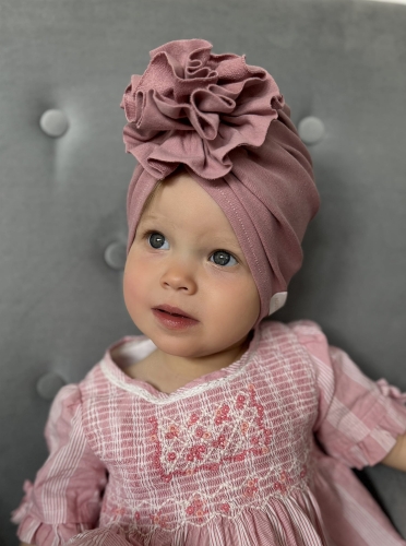 Wyjątkowy turban kwiat babygirl brudny róż